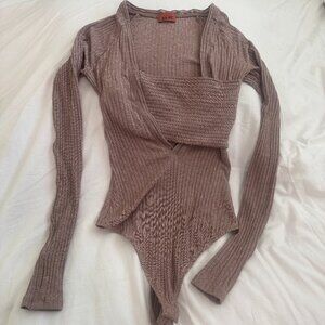 ALIX NYC Mott Mockneck Bodysuit - Mocha Knit Ribbed Long Sleeve